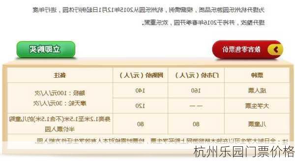 杭州乐园门票价格
