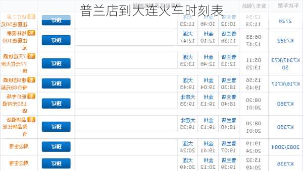 普兰店到大连火车时刻表